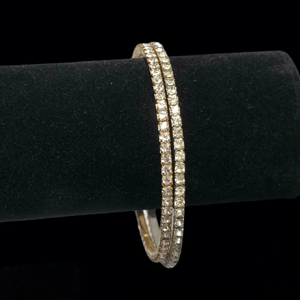 VINTAGE CLEAR CRYSTAL HARD BANGLE BRACELETS - SET OF 2